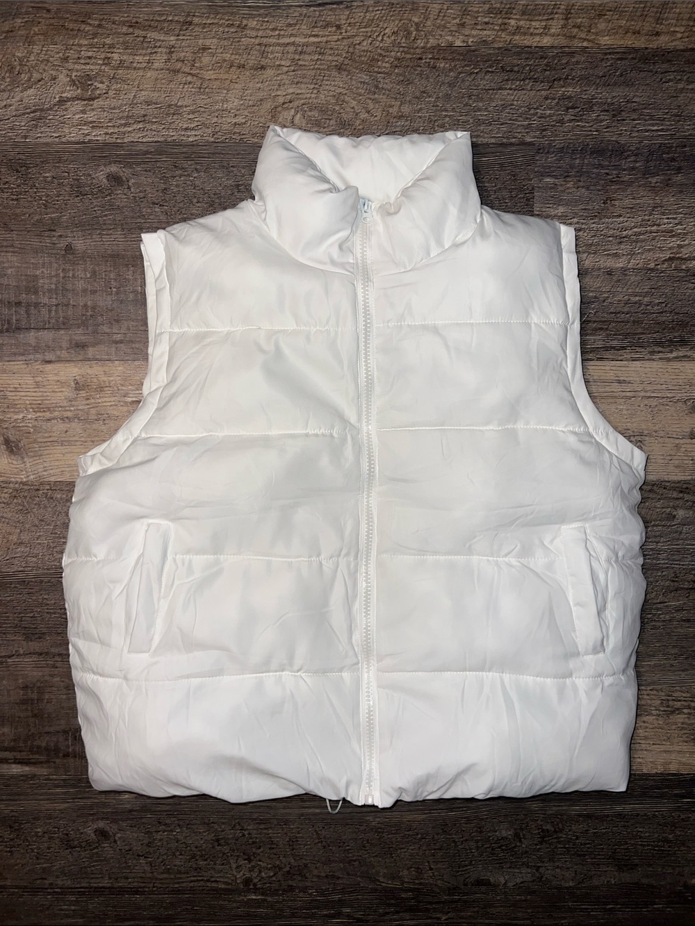 White Puffer Vest - Sleeveless Zippered Jacket